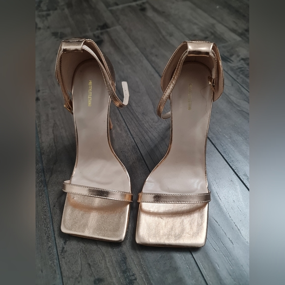 Rose Gold PU Square Toe Barely There Strappy High Heels - Picture 3 of 4